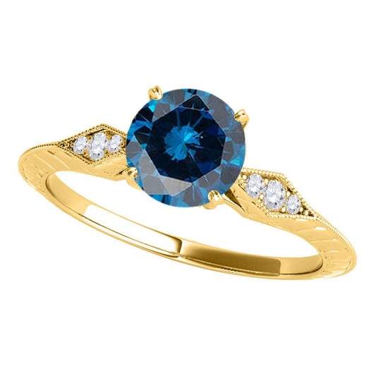 3/4 Carat Blue Diamond Engagement Wedding Ring In 14K Solid Rose White & Yellow Gold Mauli Jewels