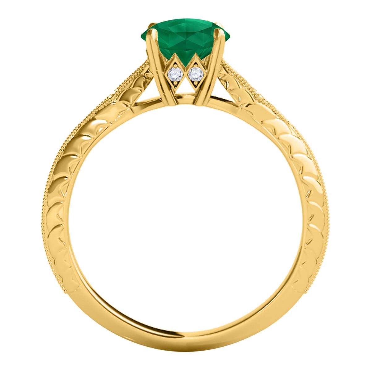 0.85 Carat Green Emerald Engagement Wedding Ring in 14K Solid Rose, White, or Yellow Gold Mauli Jewels