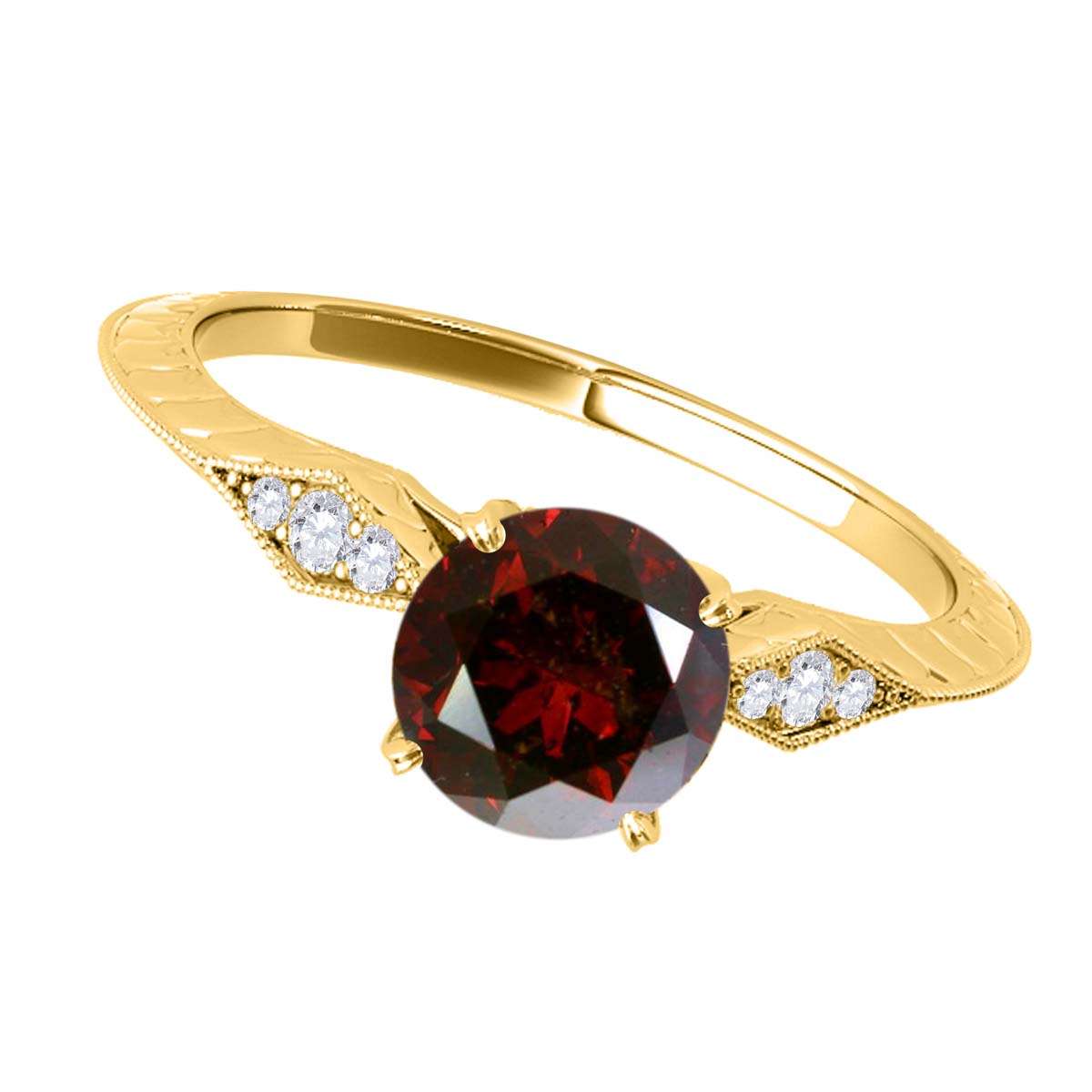 3/4 Carat Red Diamond Engagement Wedding Ring In 14K Solid White & Yellow Gold Mauli Jewels
