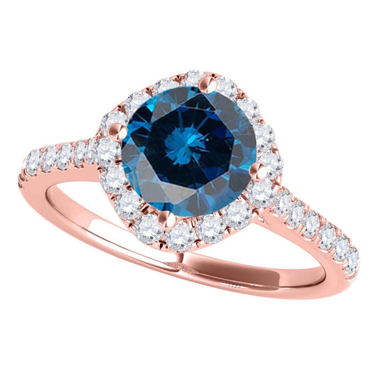 1.00 Carat Blue Halo Diamond Engagement Wedding Ring in 14K Solid Rose, White & Yellow Gold Mauli Jewels