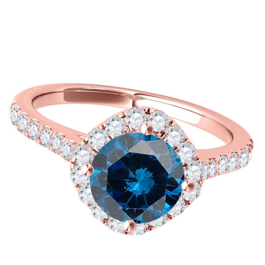 1.00 Carat Blue Halo Diamond Engagement Wedding Ring in 14K Solid Rose, White & Yellow Gold Mauli Jewels
