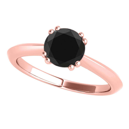 0.5 Carat Natural Black Diamond Prong Set Solitaire Engagement Ring in 10K Yellow, White & Rose Gold Mauli Jewels