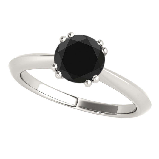 0.5 Carat Natural Black Diamond Prong Set Solitaire Engagement Ring in 10K Yellow, White & Rose Gold Mauli Jewels
