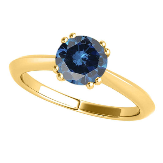 0.5 Carat Natural Blue Diamond Prong Set Solitaire Engagement Rings In 10K Yellow White & Rose Gold Mauli Jewels