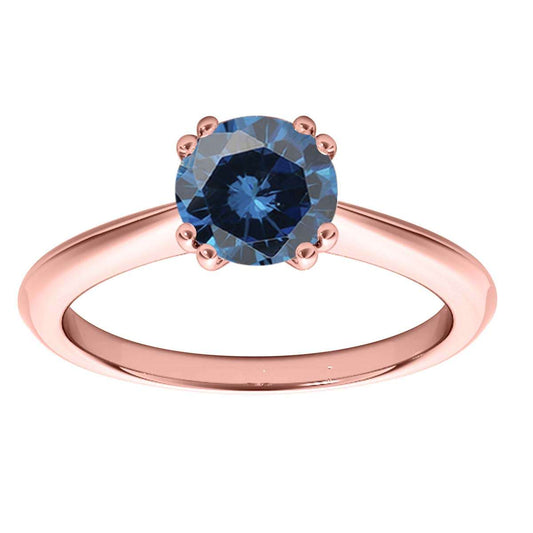 1.00 Carat Natural Blue Diamond Prong Set Solitaire Engagement Rings In 10K Yellow White & Rose Gold Mauli Jewels
