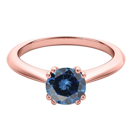 1.00 Carat Natural Blue Diamond Prong Set Solitaire Engagement Rings In 10K Yellow White & Rose Gold Mauli Jewels