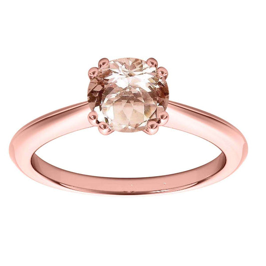 1.00 Carat Morganite Gemstone Solitaire Engagement Rings For Women in 10K White Rose & Yellow Gold Mauli Jewels
