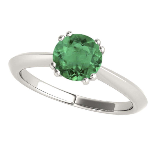 1.00 Carat Emerald Gemstone Solitaire Engagement Rings For Women in 10K White Rose & Yellow Gold Mauli Jewels