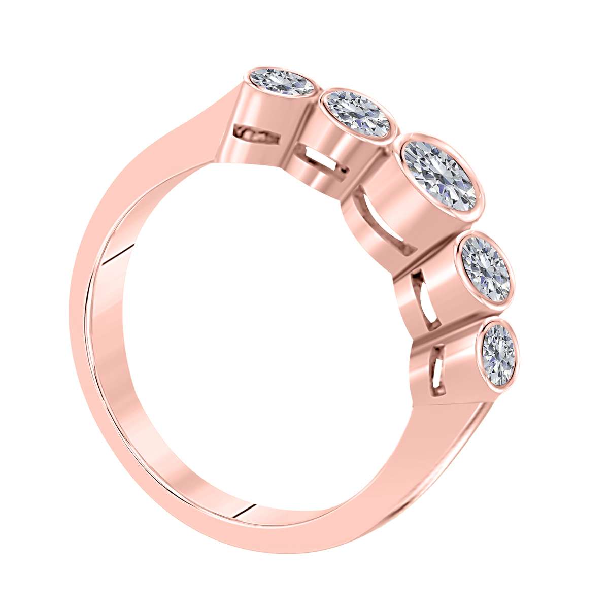 1.00 Carat Round Diamond ( H-I/ I1-I2 ) Five Stone Bezel Set Wedding Band For Women In 14K Yellow/ Rose & White Gold Mauli Jewels