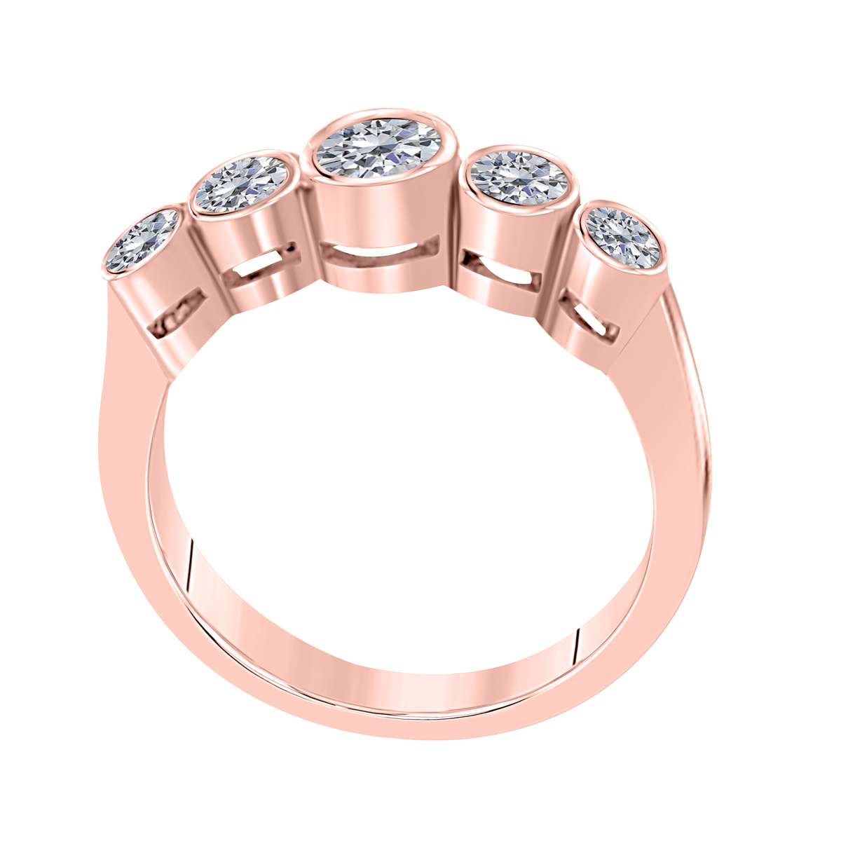 1.00 Carat Round Diamond ( H-I/ I1-I2 ) Five Stone Bezel Set Wedding Band For Women In 14K Yellow/ Rose & White Gold Mauli Jewels
