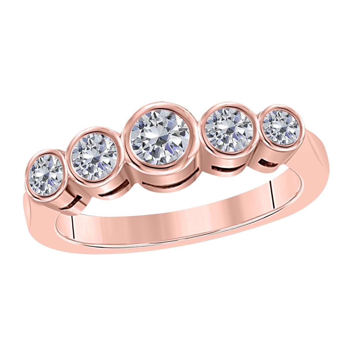1.00 Carat Round Diamond ( H-I/ I1-I2 ) Five Stone Bezel Set Wedding Band For Women In 14K Yellow/ Rose & White Gold Mauli Jewels
