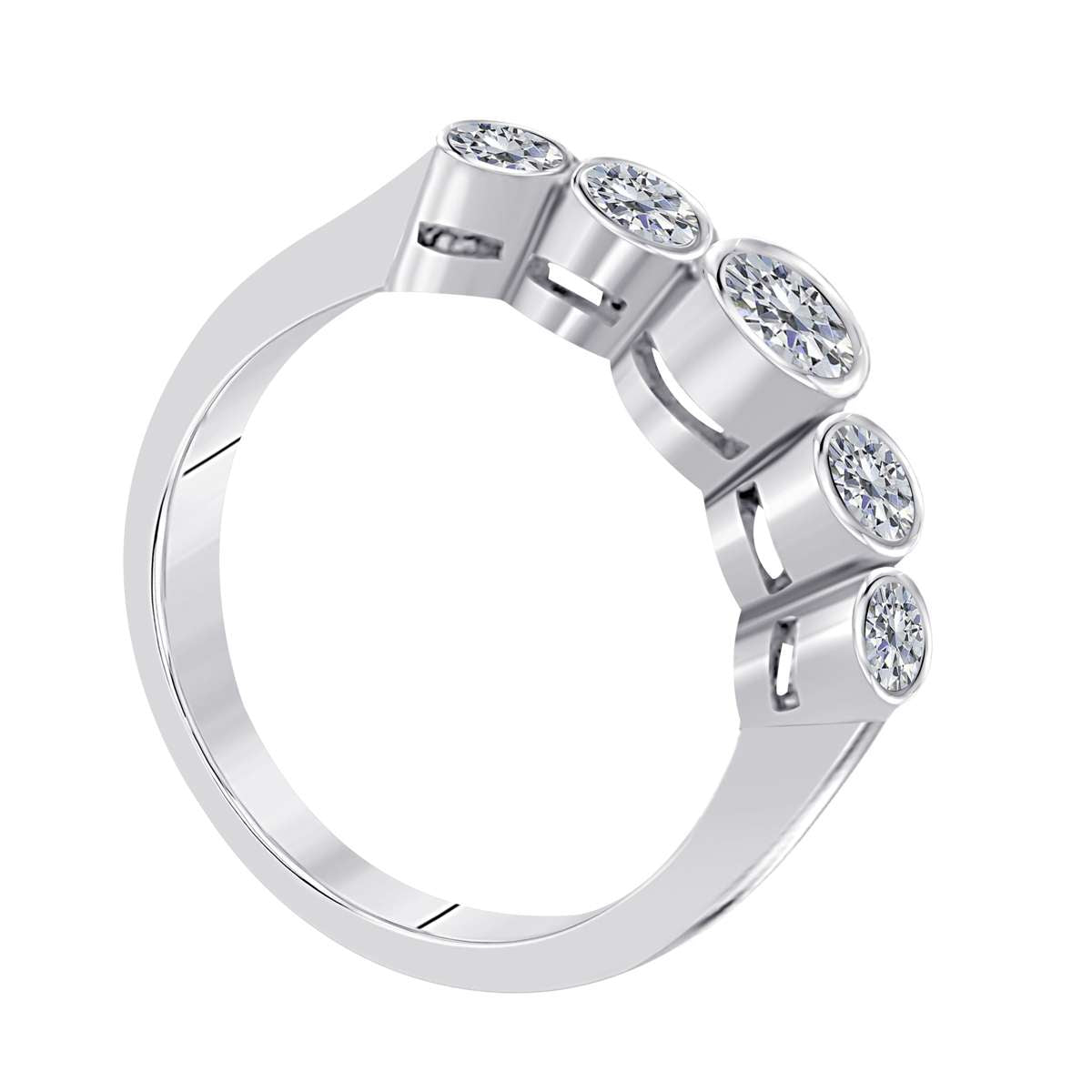 1.00 Carat Round Diamond ( H-I/ I1-I2 ) Five Stone Bezel Set Wedding Band For Women In 14K Yellow/ Rose & White Gold Mauli Jewels