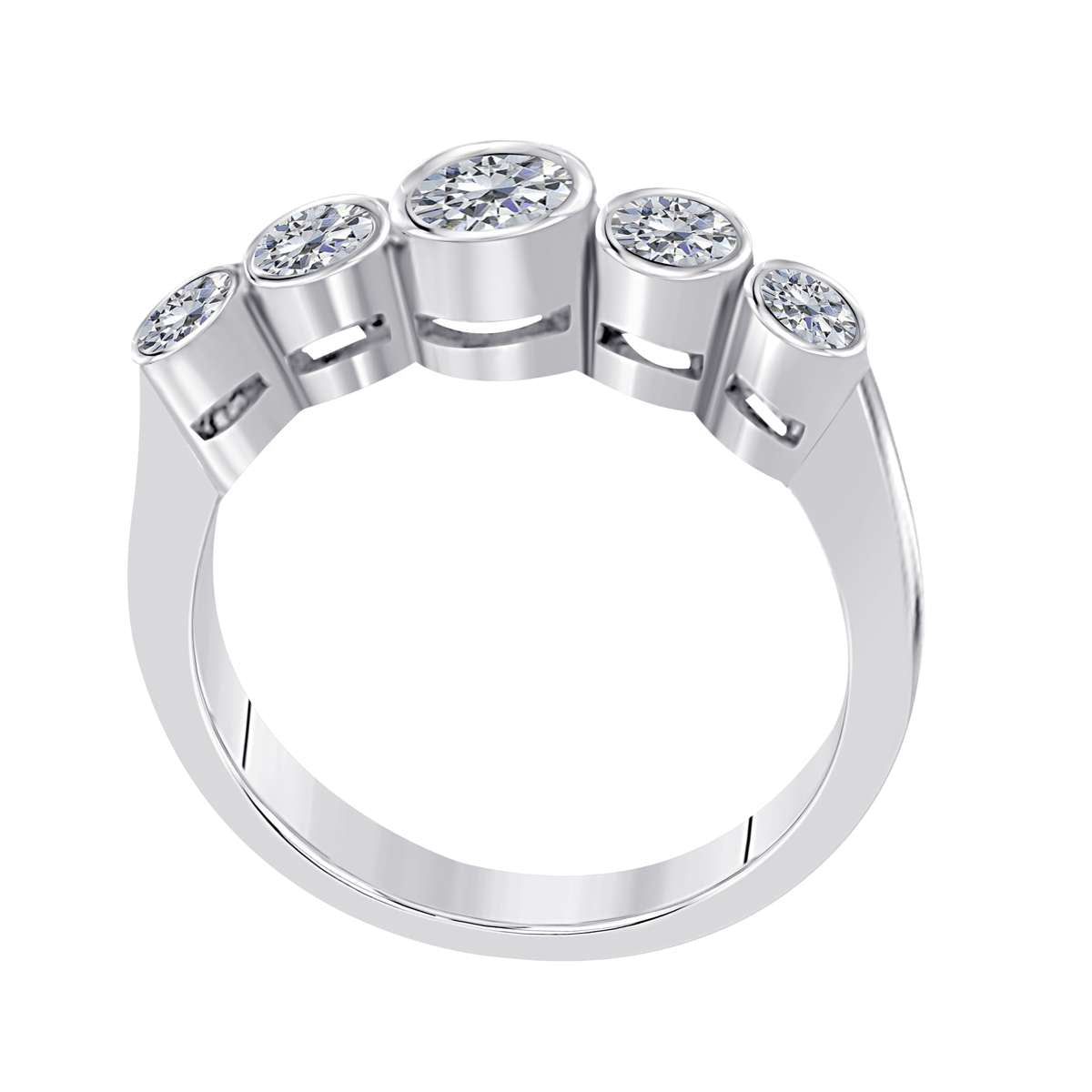 1.00 Carat Round Diamond ( H-I/ I1-I2 ) Five Stone Bezel Set Wedding Band For Women In 14K Yellow/ Rose & White Gold Mauli Jewels