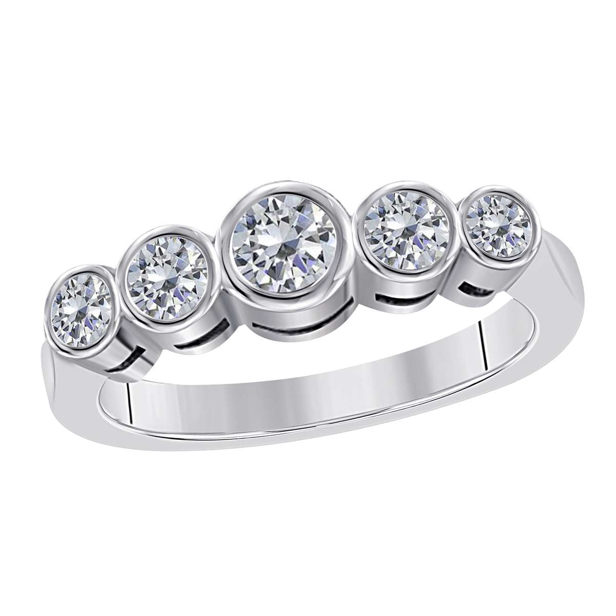 1.00 Carat Round Diamond ( H-I/ I1-I2 ) Five Stone Bezel Set Wedding Band For Women In 14K Yellow/ Rose & White Gold Mauli Jewels