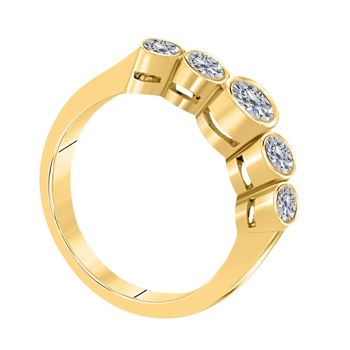 1.00 Carat Round Diamond ( H-I/ I1-I2 ) Five Stone Bezel Set Wedding Band For Women In 14K Yellow/ Rose & White Gold Mauli Jewels