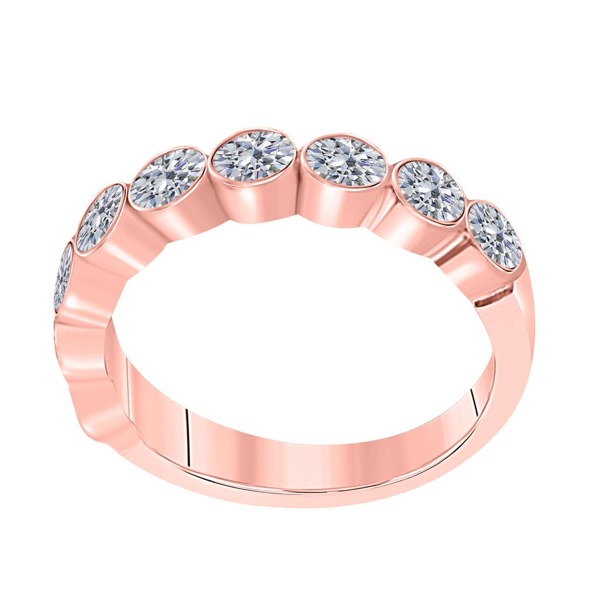 1.00 Carat Round Diamond Bezel Set Wedding Engagement Band For Women In 14K Rose White / Yellow Gold Mauli Jewels