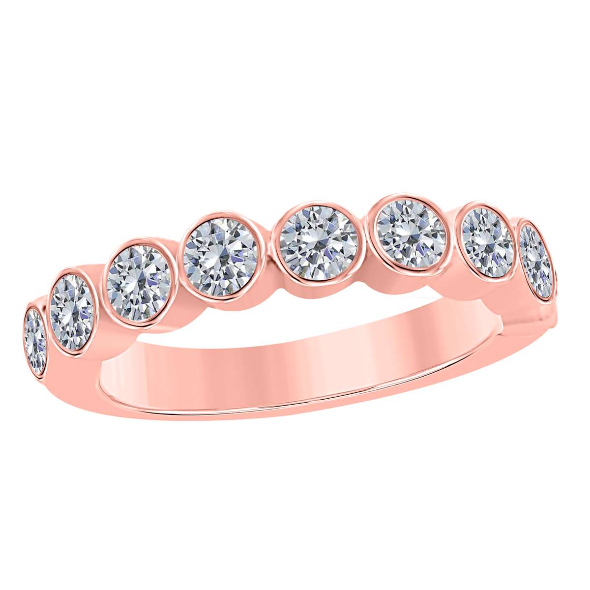 1.00 Carat Round Diamond Bezel Set Wedding Engagement Band For Women In 14K Rose White / Yellow Gold Mauli Jewels