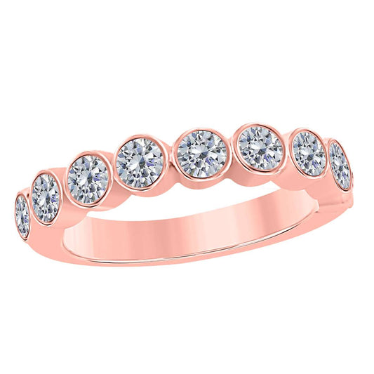 1.00 Carat Round Diamond Bezel Set Wedding Engagement Band For Women In 14K Rose White / Yellow Gold Mauli Jewels