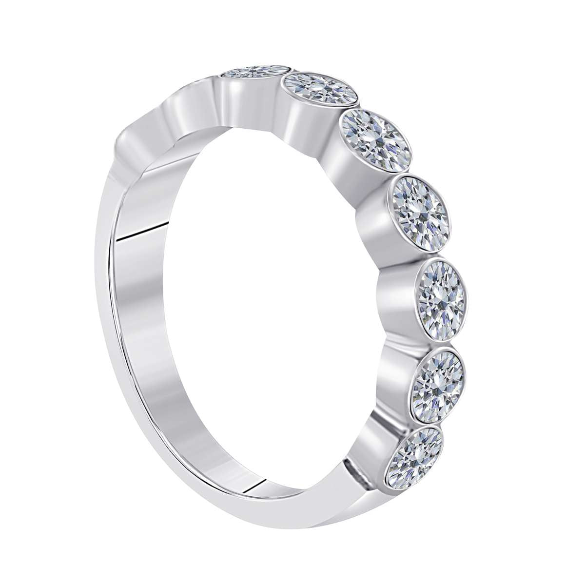 1.00 Carat Round Diamond Bezel Set Wedding Engagement Band For Women In 14K Rose White / Yellow Gold Mauli Jewels