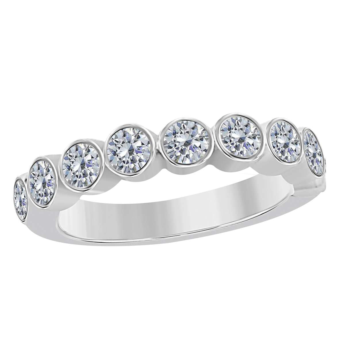 1.00 Carat Round Diamond Bezel Set Wedding Engagement Band For Women In 14K Rose White / Yellow Gold Mauli Jewels