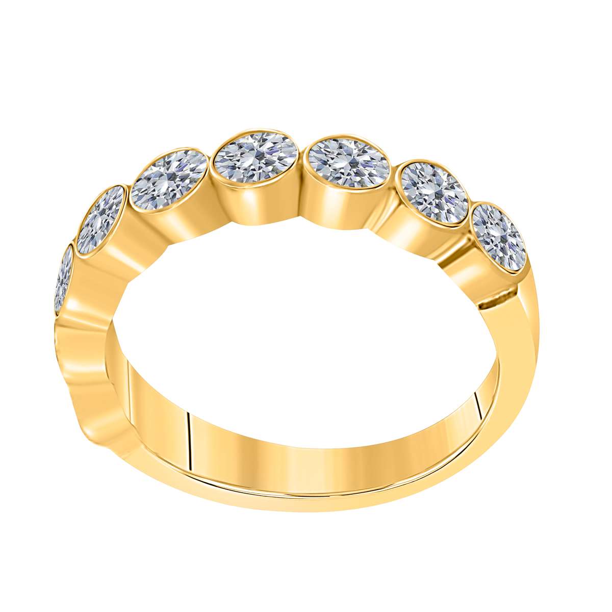 1.00 Carat Round Diamond Bezel Set Wedding Engagement Band For Women In 14K Rose White / Yellow Gold Mauli Jewels