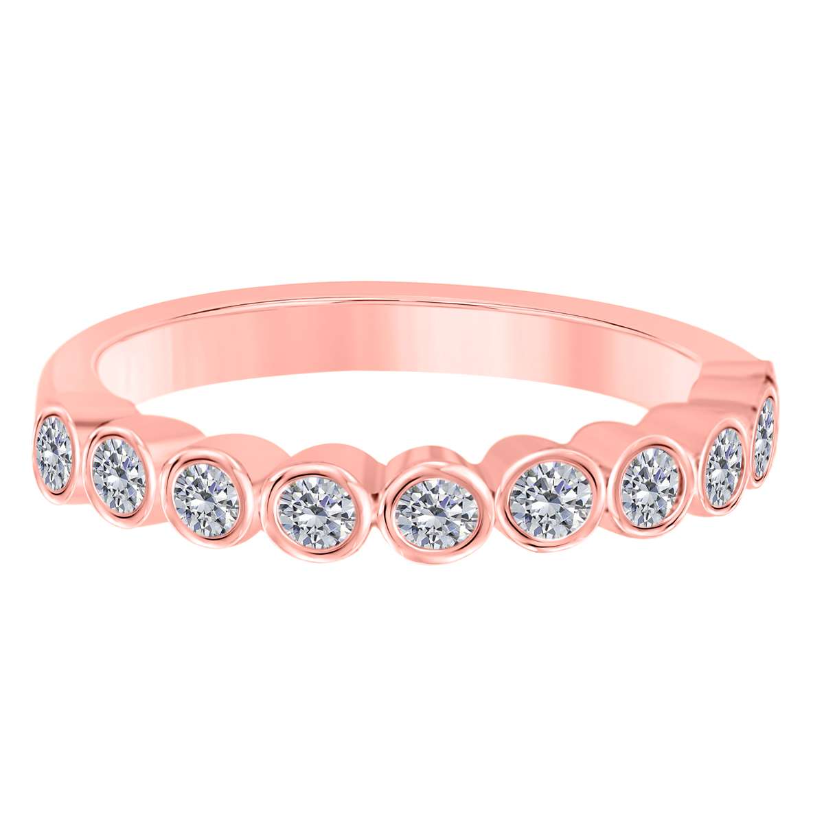 MAULIJEWELS 1/2 Carat Natural Diamond Bezel Set Wedding Band For Women In 14K Rose White & Yellow Gold Mauli Jewels