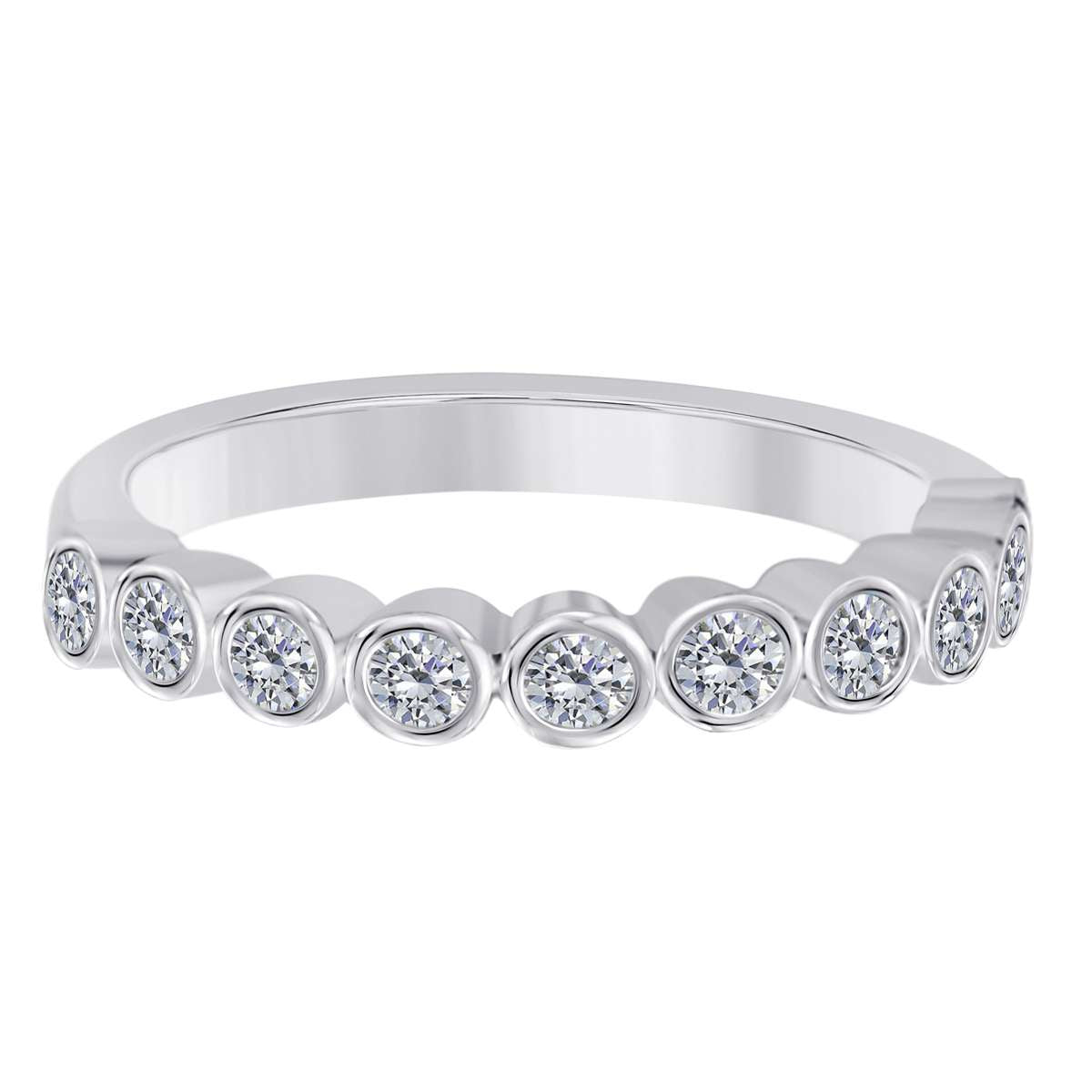 MAULIJEWELS 1/2 Carat Natural Diamond Bezel Set Wedding Band For Women In 14K Rose White & Yellow Gold Mauli Jewels