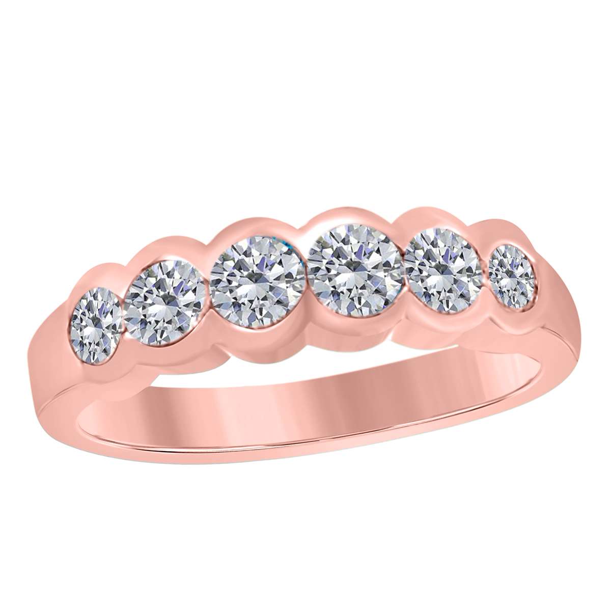 0.75 Carat Diamond Bezel Unique Wedding Band For Women In Solid 14K Rose White & Yellow Gold Mauli Jewels