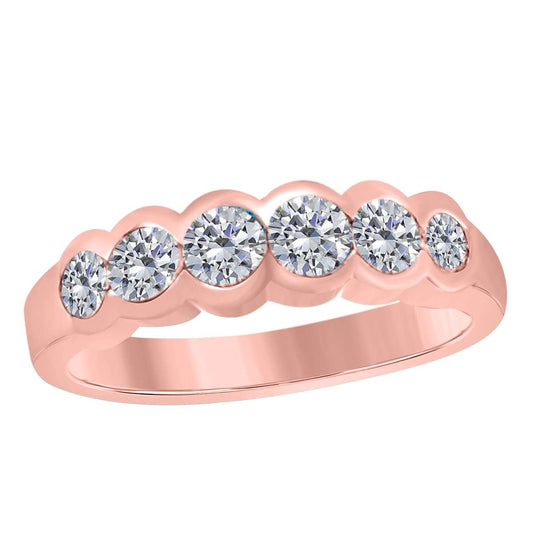 0.75 Carat Diamond Bezel Unique Wedding Band For Women In Solid 14K Rose White & Yellow Gold Mauli Jewels