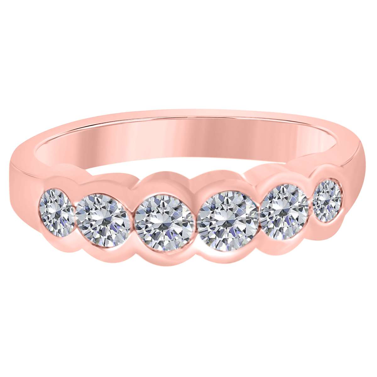0.75 Carat Diamond Bezel Unique Wedding Band For Women In Solid 14K Rose White & Yellow Gold Mauli Jewels