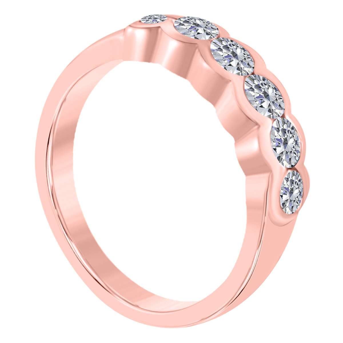 0.75 Carat Diamond Bezel Unique Wedding Band For Women In Solid 14K Rose White & Yellow Gold Mauli Jewels
