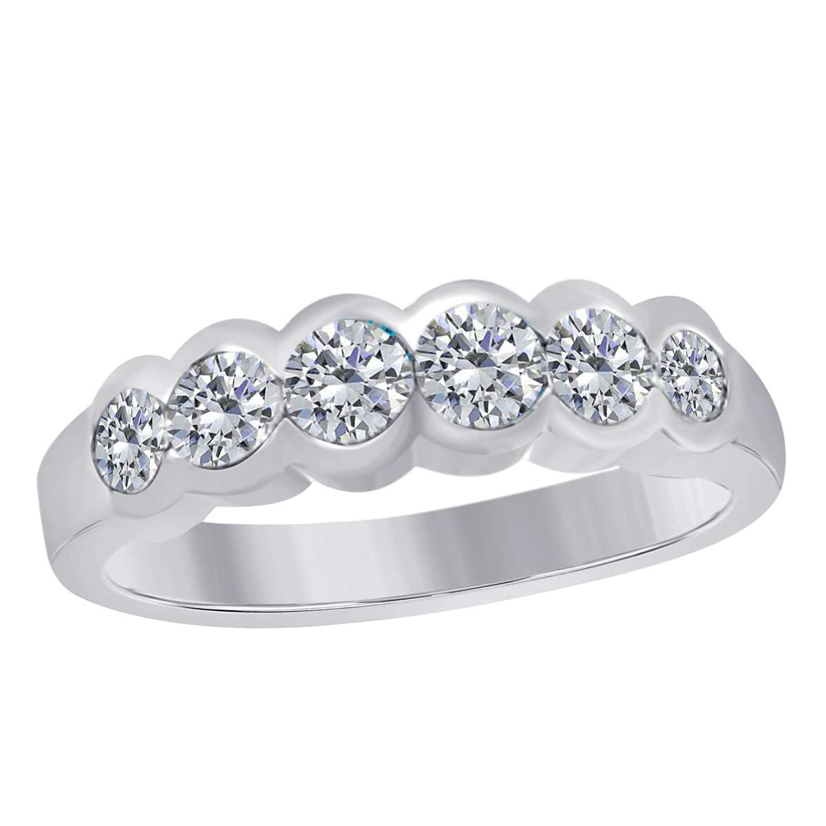 0.75 Carat Diamond Bezel Unique Wedding Band For Women In Solid 14K Rose White & Yellow Gold Mauli Jewels