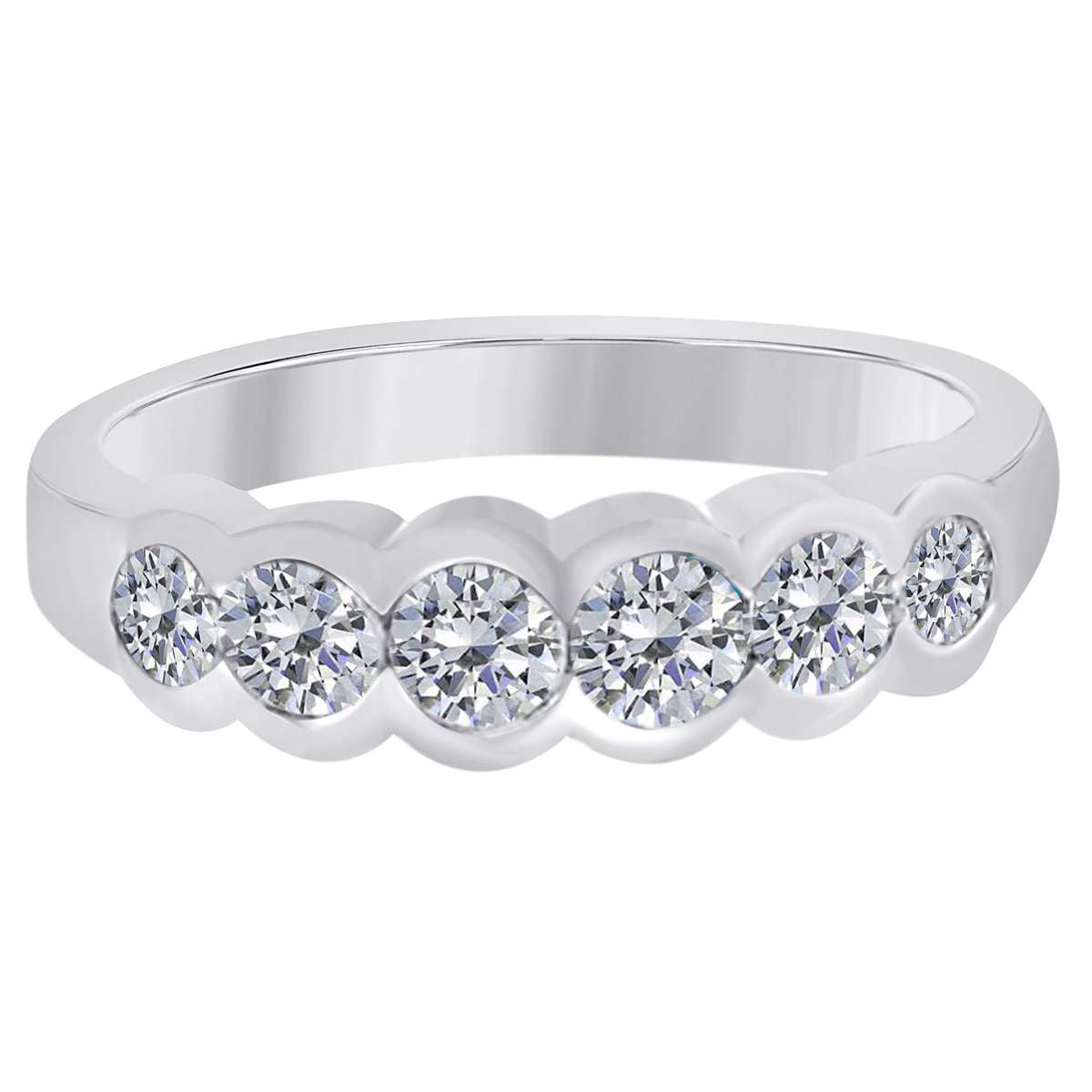 0.75 Carat Diamond Bezel Unique Wedding Band For Women In Solid 14K Rose White & Yellow Gold Mauli Jewels