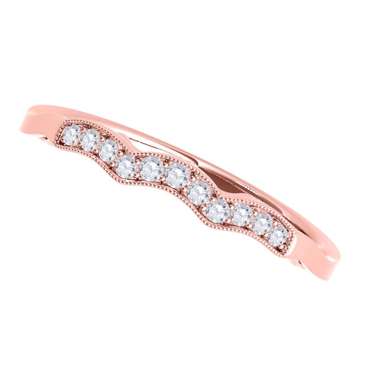 0.05 Carat Diamond Lightweight Curved Wedding Band For Women In 10K Rose White & Yellow Gold Mauli Jewels
