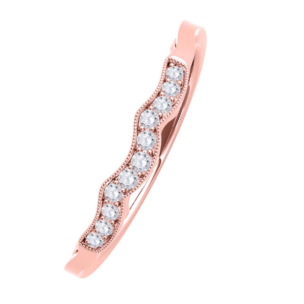 0.05 Carat Diamond Lightweight Curved Wedding Band For Women In 10K Rose White & Yellow Gold Mauli Jewels