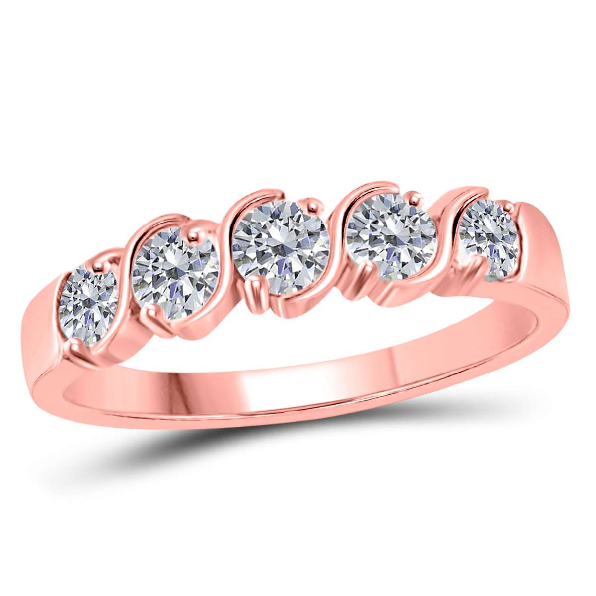1/2 Carat Five Stone Prong Set Natural Diamond Wedding Band For Women In 14K Rose White & Yellow Gold Mauli Jewels