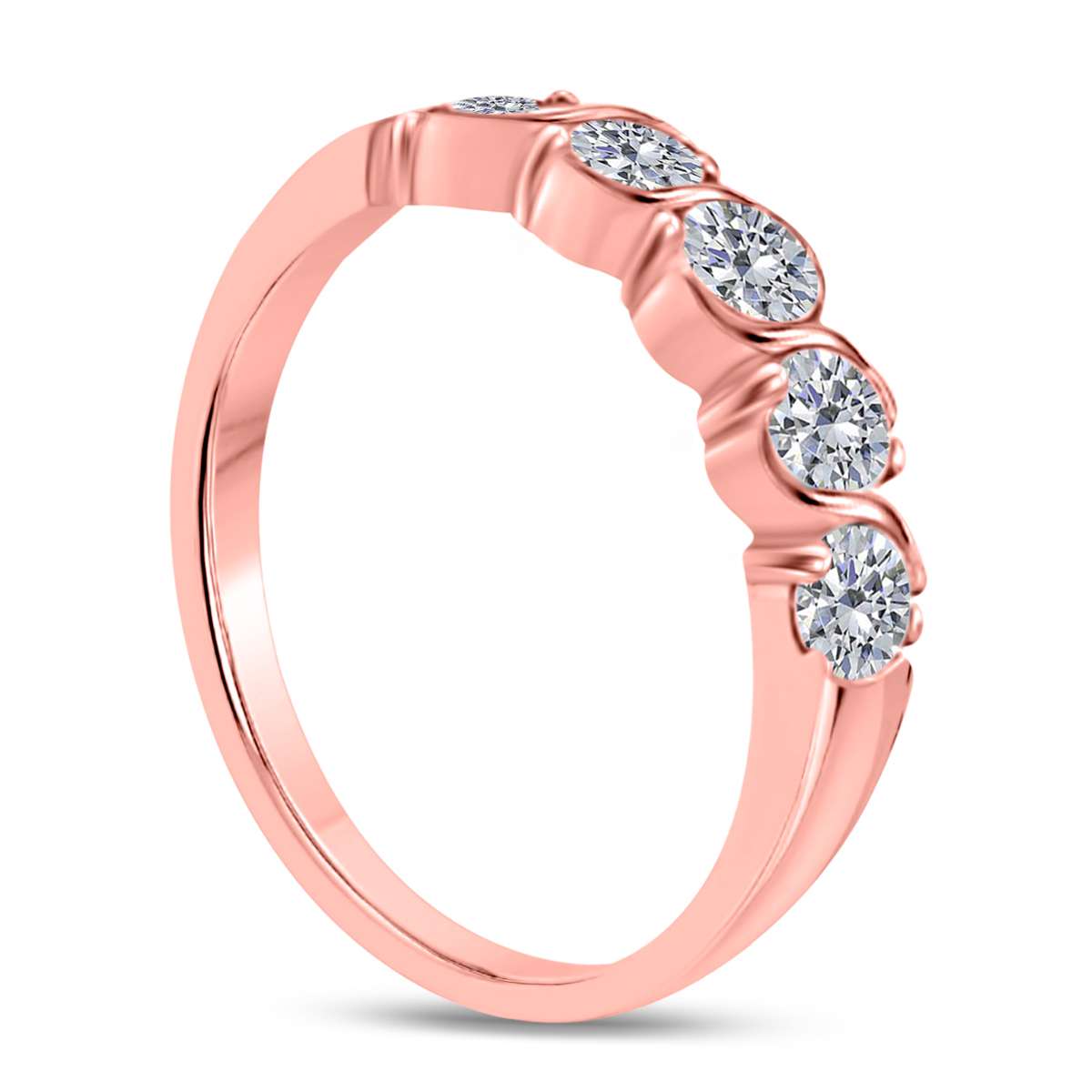 1/2 Carat Five Stone Prong Set Natural Diamond Wedding Band For Women In 14K Rose White & Yellow Gold Mauli Jewels