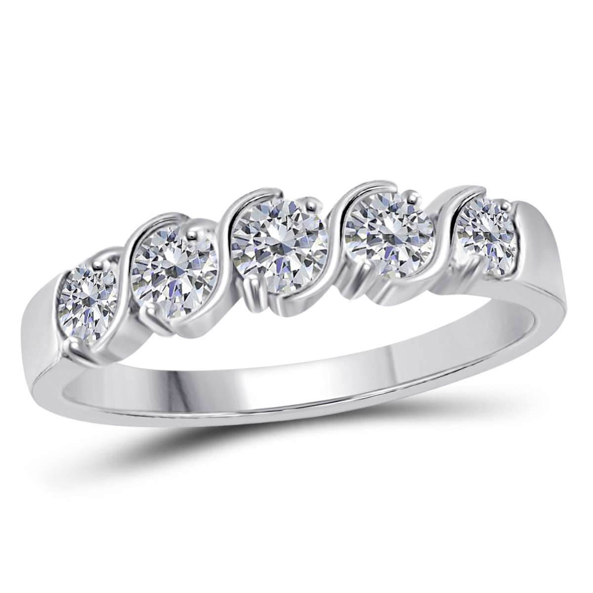 1/2 Carat Five Stone Prong Set Natural Diamond Wedding Band For Women In 14K Rose White & Yellow Gold Mauli Jewels
