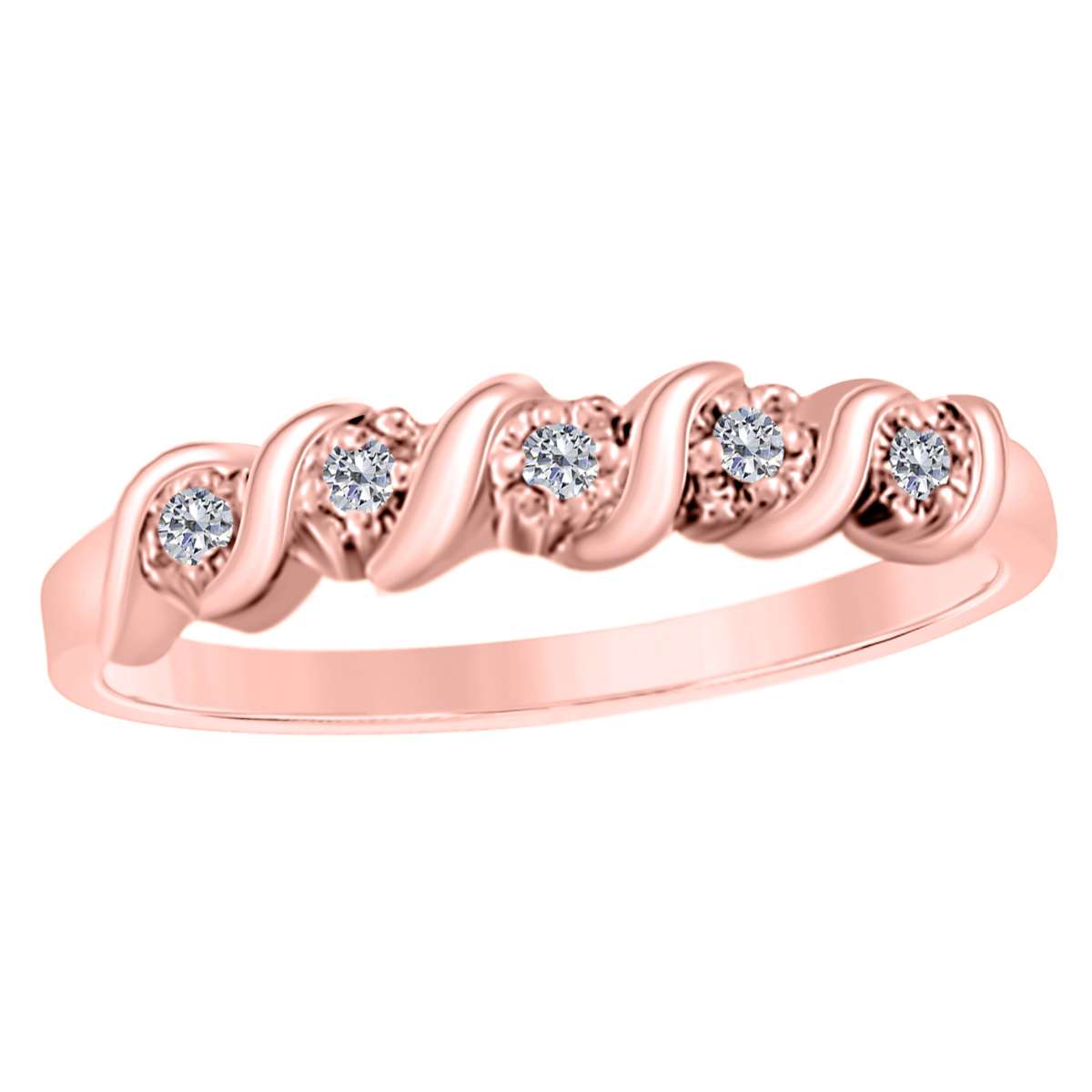 10K Rose White & Yellow Gold 0.05 Carat Natural Diamond Prong Set Wedding Band For Women Mauli Jewels