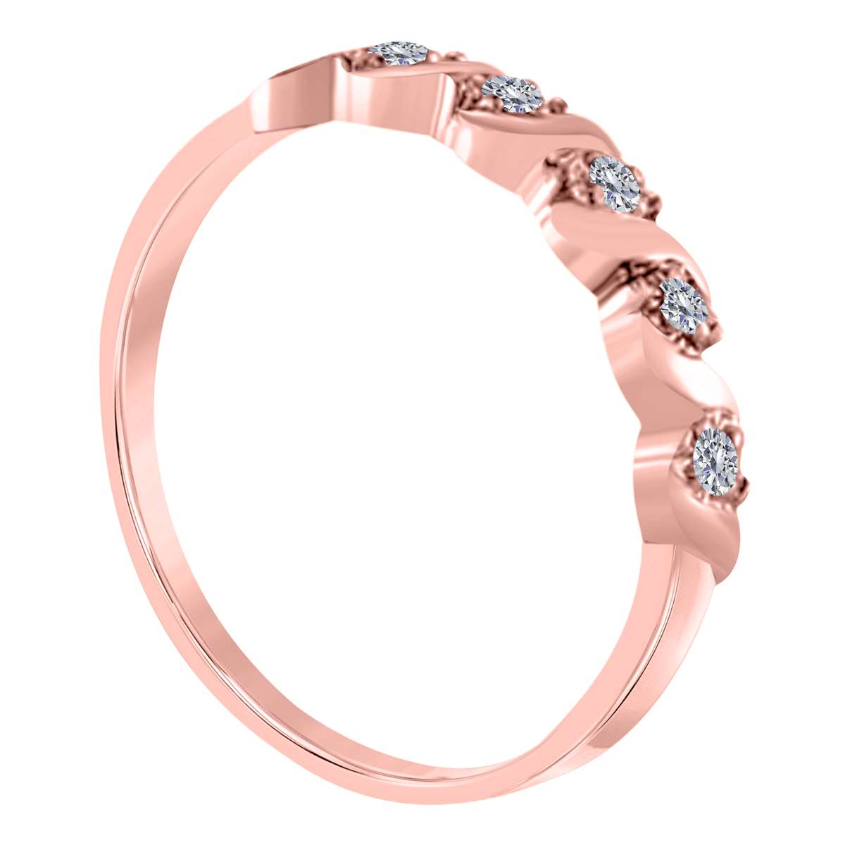 10K Rose White & Yellow Gold 0.05 Carat Natural Diamond Prong Set Wedding Band For Women Mauli Jewels