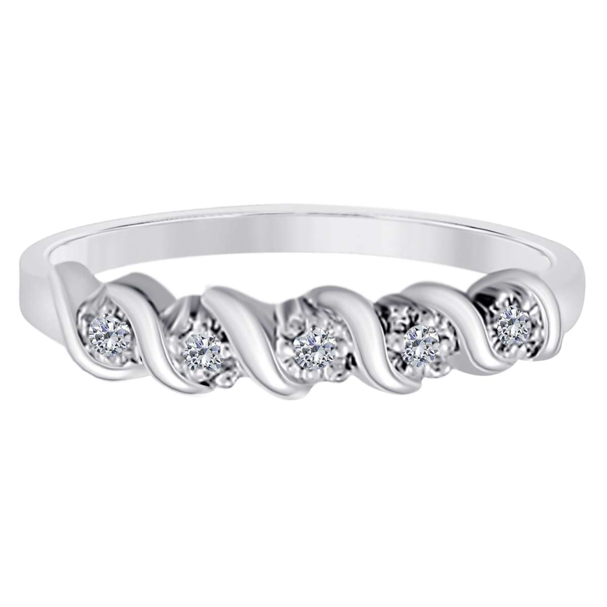 10K Rose White & Yellow Gold 0.05 Carat Natural Diamond Prong Set Wedding Band For Women Mauli Jewels