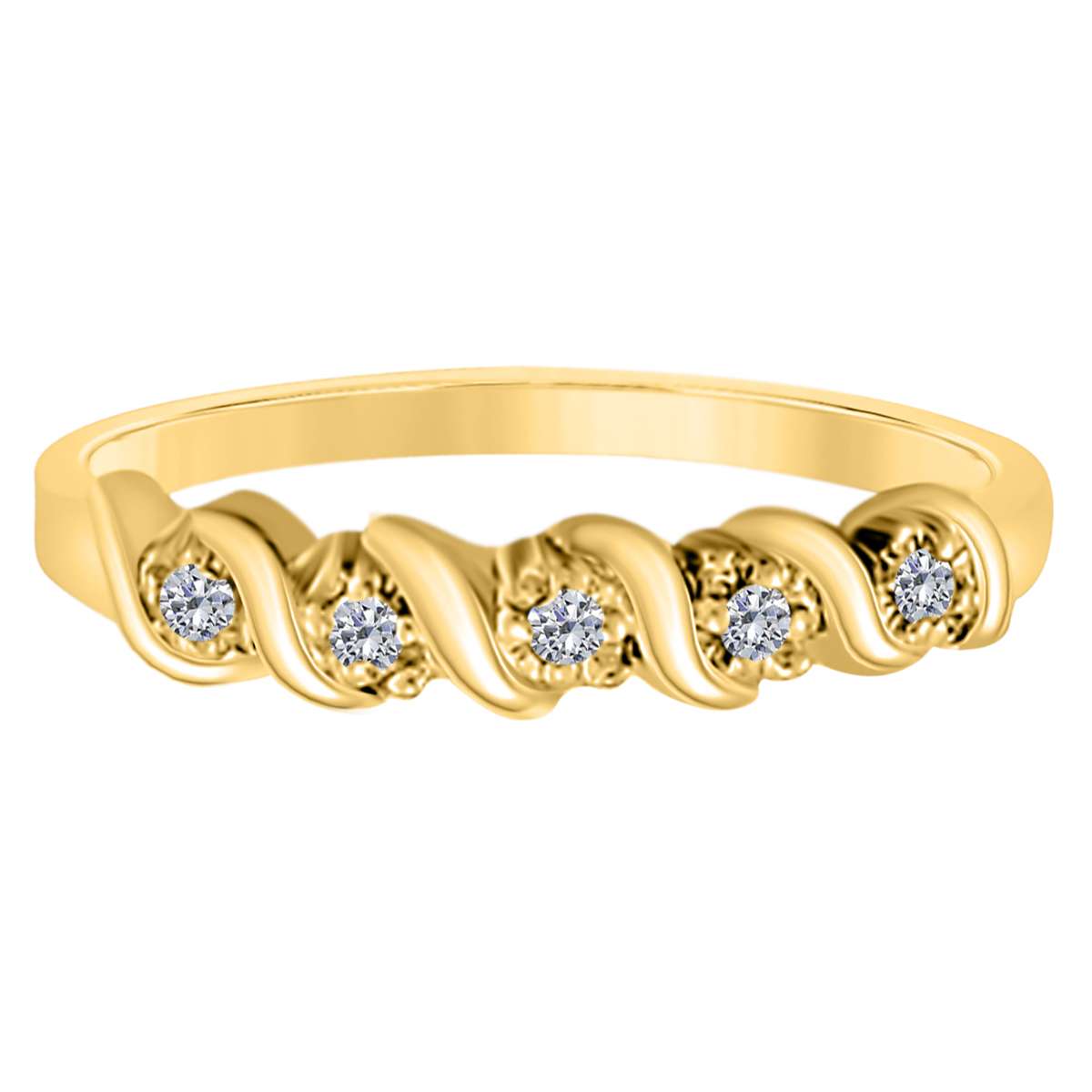 10K Rose White & Yellow Gold 0.05 Carat Natural Diamond Prong Set Wedding Band For Women Mauli Jewels