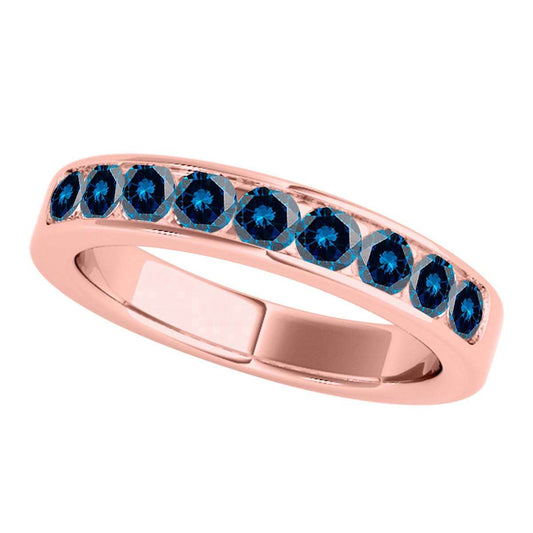 14K Rose, White & Yellow Gold 1.00 Carat Natural Blue Diamond Channel Set Wedding Band for Women Mauli Jewels