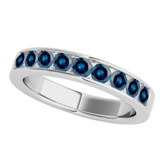 14K Rose, White & Yellow Gold 1.00 Carat Natural Blue Diamond Channel Set Wedding Band for Women Mauli Jewels