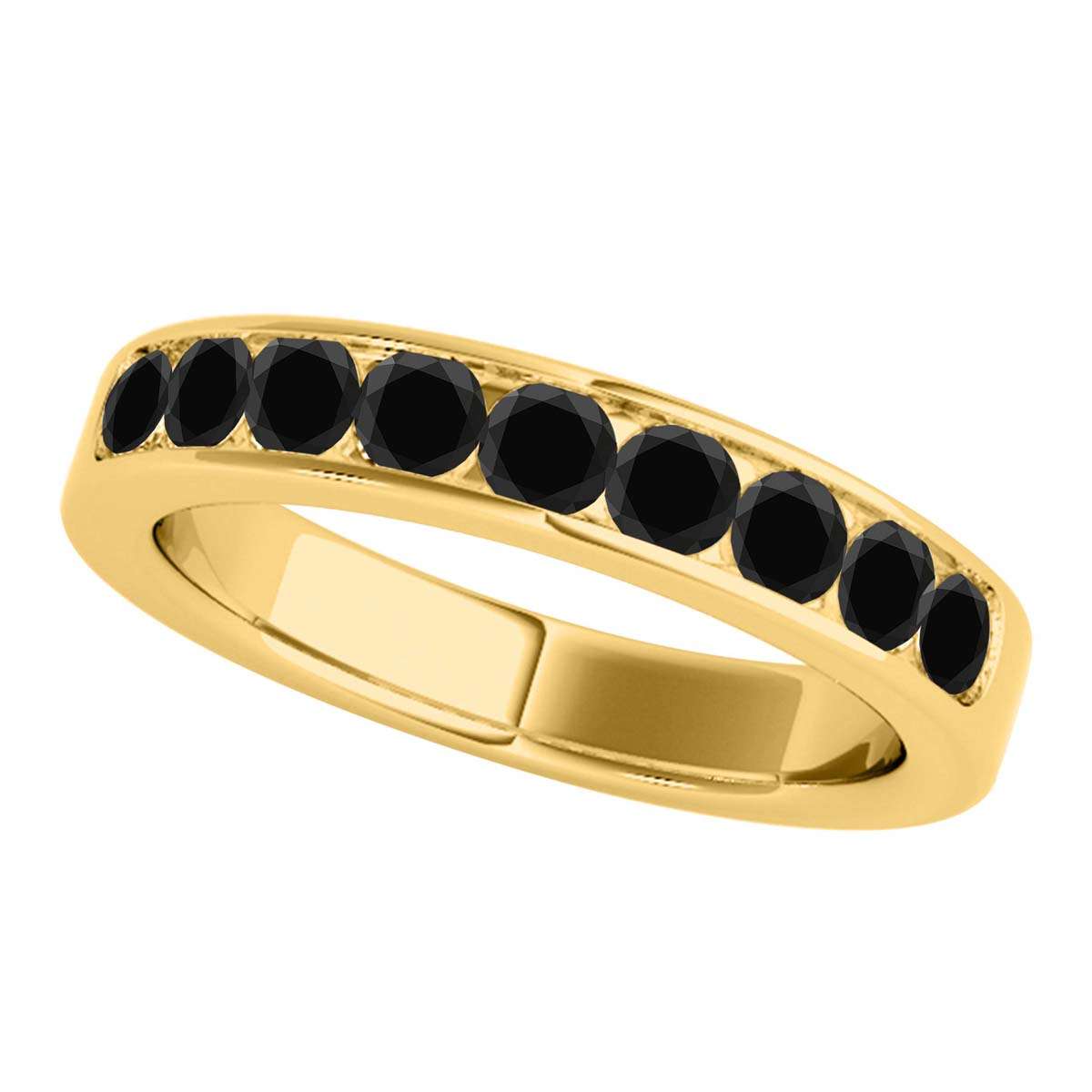 1.00 Carat Natural Black Diamond Channel Set Wedding Band In 14K Rose White & Yellow Gold Mauli Jewels