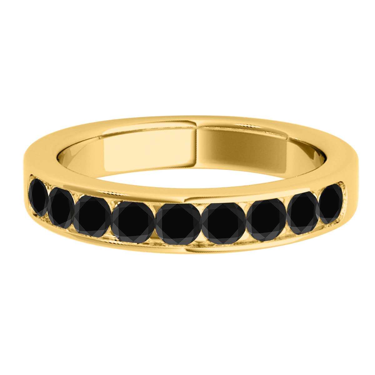 1.00 Carat Natural Black Diamond Channel Set Wedding Band In 14K Rose White & Yellow Gold Mauli Jewels