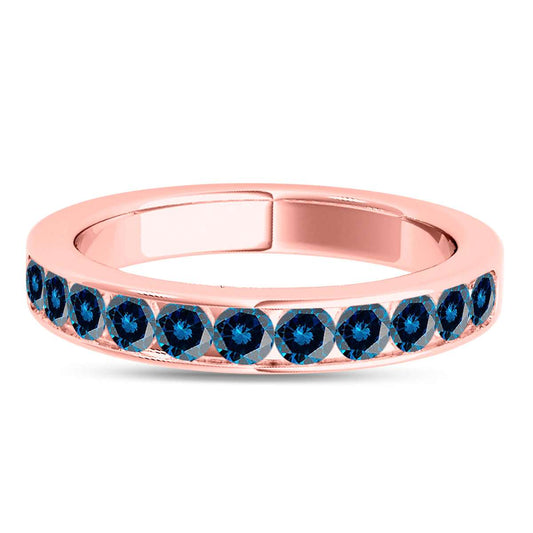 1.00 Carat Natural Blue Diamond Channel Set Wedding Band in 14K Rose, White & Yellow Gold Mauli Jewels