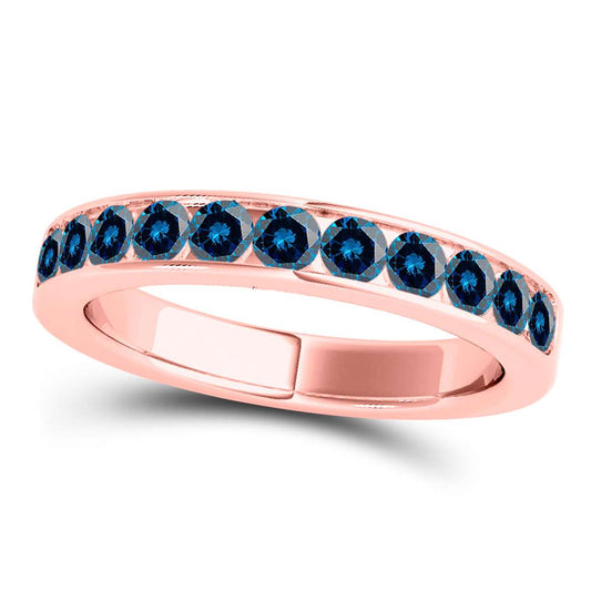 1.00 Carat Natural Blue Diamond Channel Set Wedding Band in 14K Rose, White & Yellow Gold Mauli Jewels