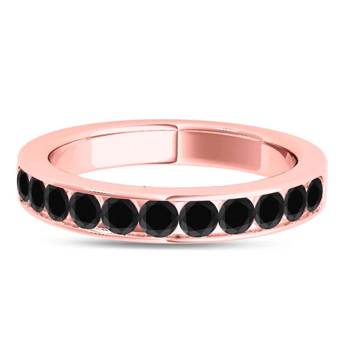 1.00 Carat Channel Set Natural Black Diamond Wedding Band For Women in 14K Rose White & Yellow Gold Mauli Jewels