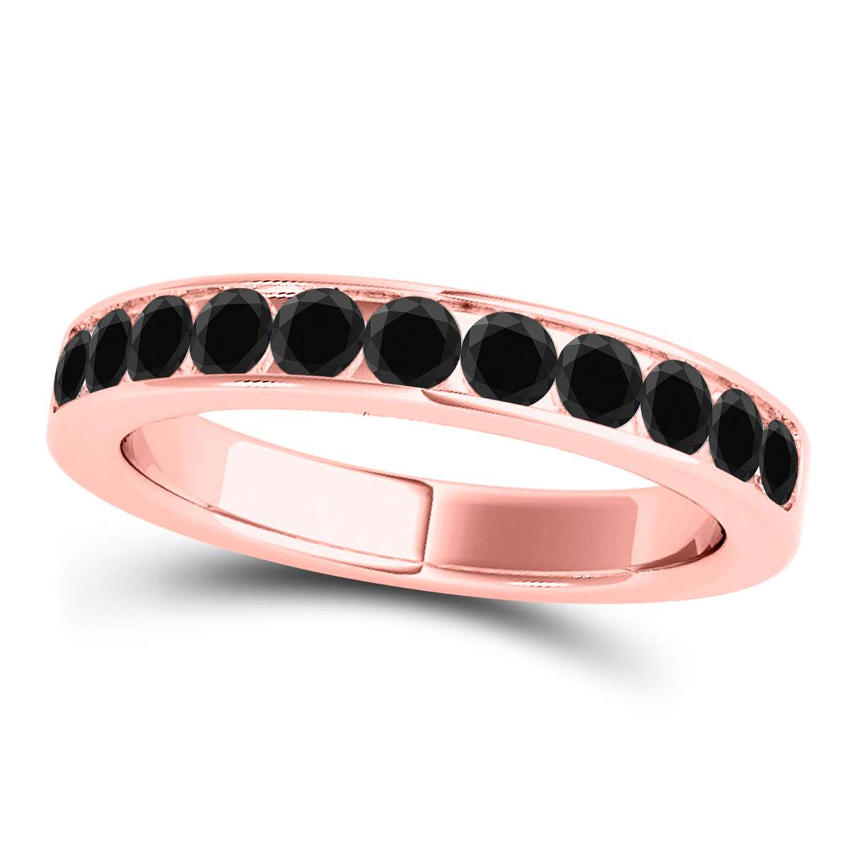 1.00 Carat Channel Set Natural Black Diamond Wedding Band For Women in 14K Rose White & Yellow Gold Mauli Jewels